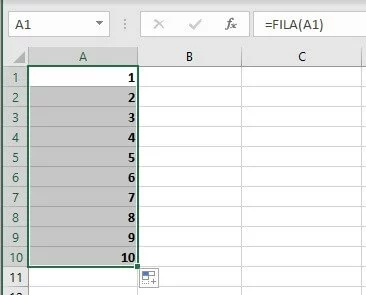 Imagen: La función FILA numera automáticamente