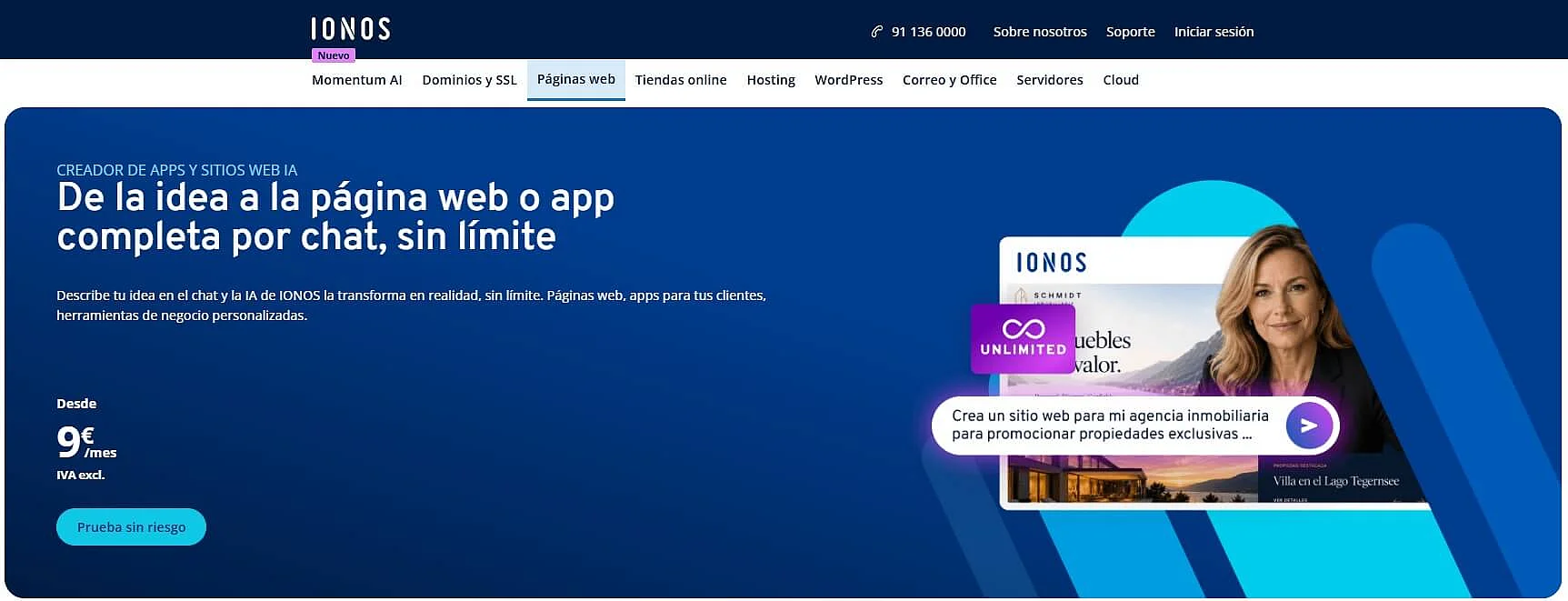 Captura de pantalla del creador de apps y sitios web IA de IONOS Imagen: Captura de pantalla del creador de apps y sitios web IA de IONOS