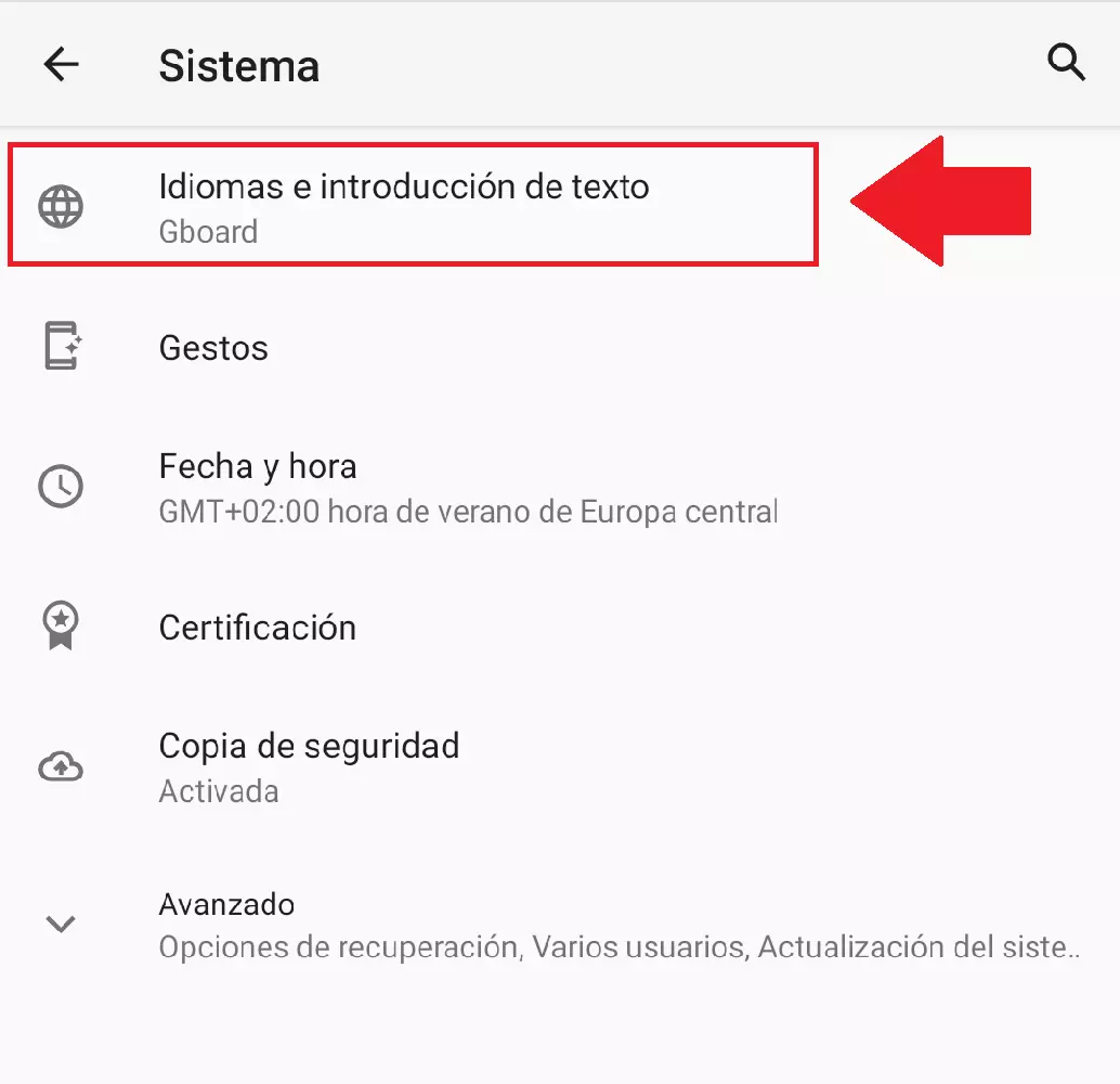 Imagen: La opción “Idioma y entrada” en el menú de configuración de Android