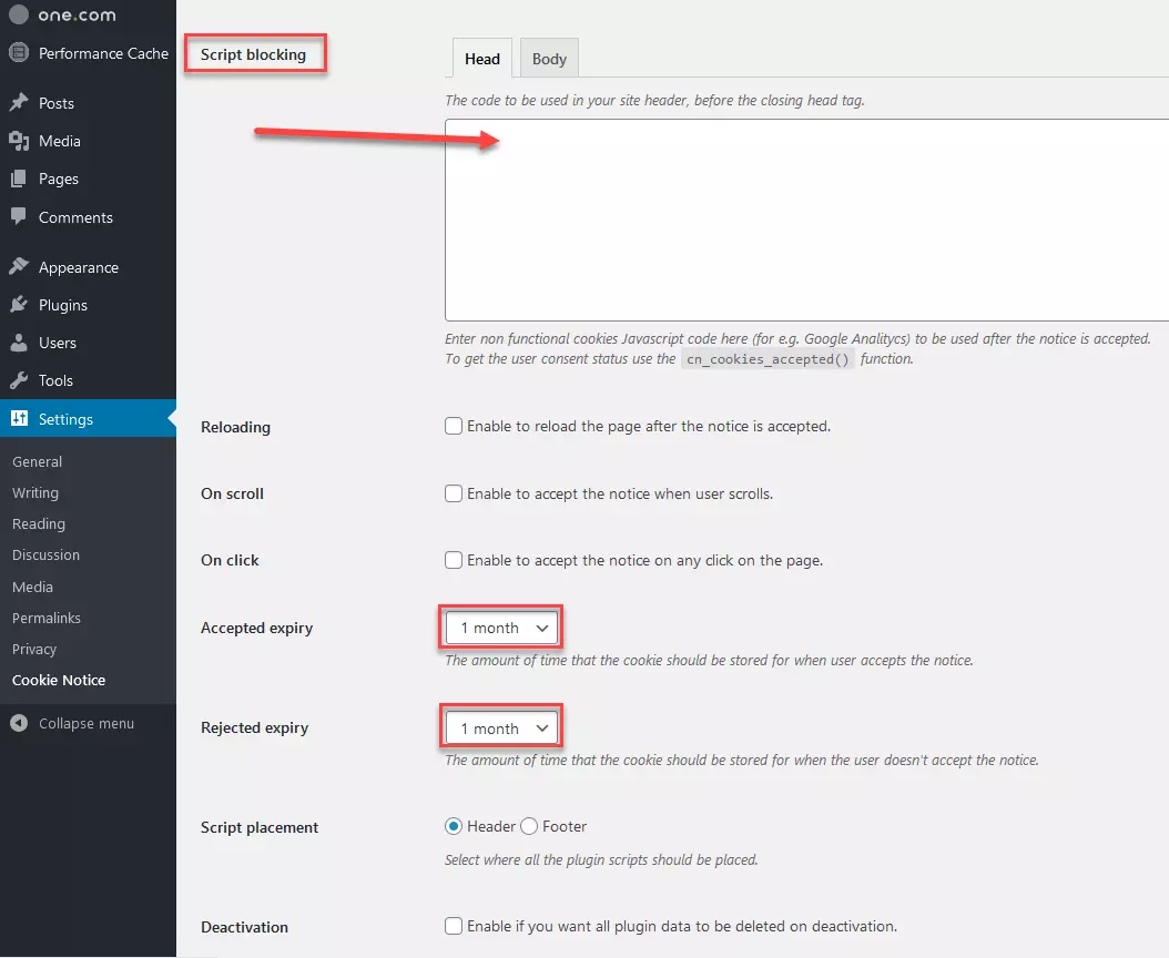 Imagen: Cookie Notice: bloqueo de scripts
