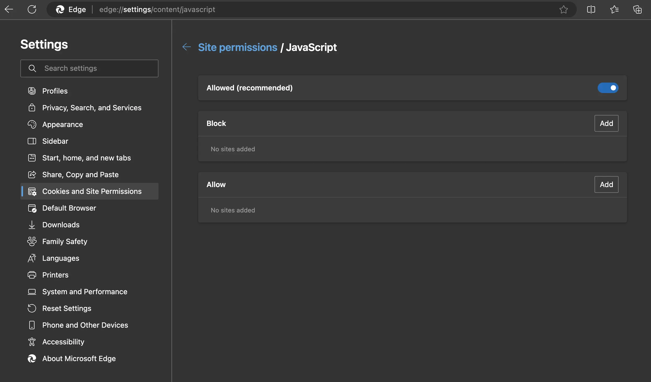 Captura de pantalla de las autorizaciones para JavaScript Imagen: Captura de pantalla de las autorizaciones para JavaScript