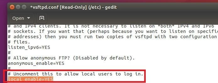 Imagen: Servidor FTP en Ubuntu: configuración de los permisos de los usuarios locales