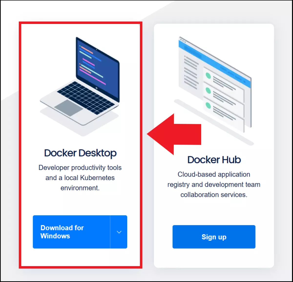 Captura de la página web de Docker con la opción de descargar Docker Desktop Captura de la página web de Docker con la opción de descargar Docker Desktop