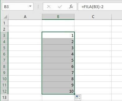 Imagen: Numeración automática con la función FILA