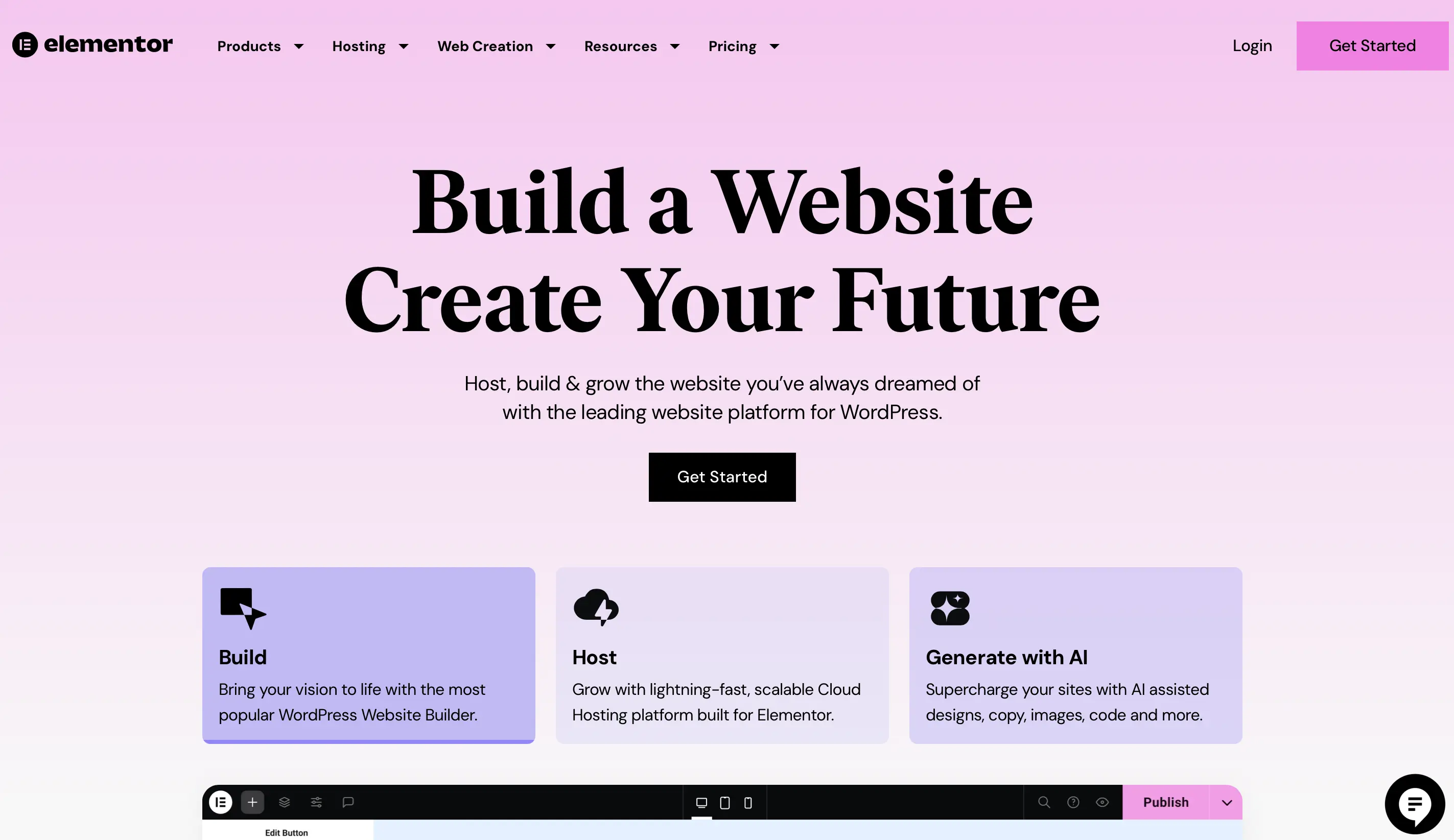 Captura de pantaña de la página web de Elementor Imagen: Captura de pantaña de la página web de Elementor