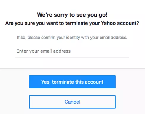 Último paso antes de eliminar la cuenta en la página web de Yahoo Imagen: Último paso antes de eliminar la cuenta en la página web de Yahoo