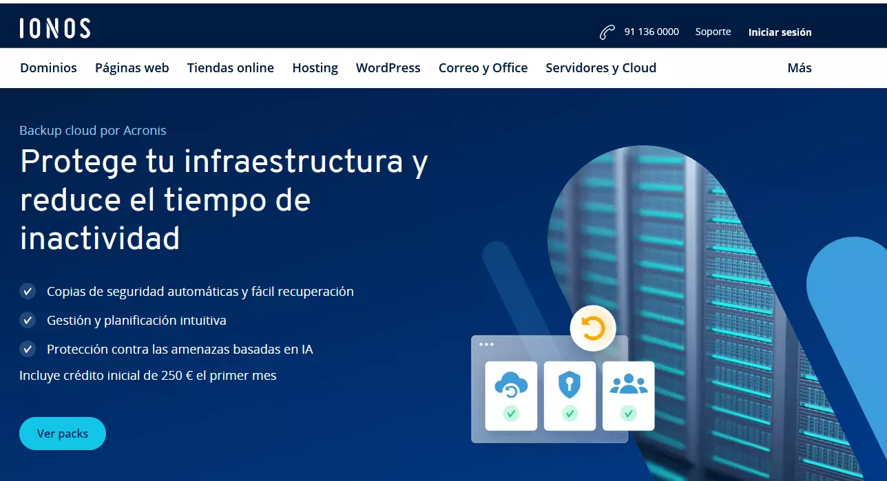 Imagen: Captura de pantalla de la página del Backup cloud de IONOS