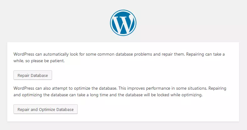 Imagen: La herramienta de reparación de la base de datos de WordPress en el navegador