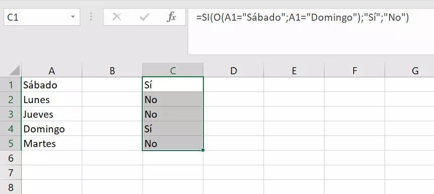 Imagen: Función de Excel O con valores de retorno definidos por el usuario.