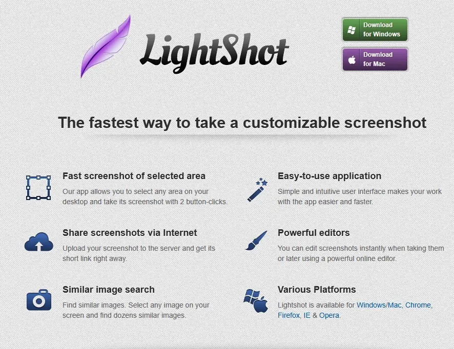 Imagen: Página de inicio de la herramienta de captura de pantalla LightShot
