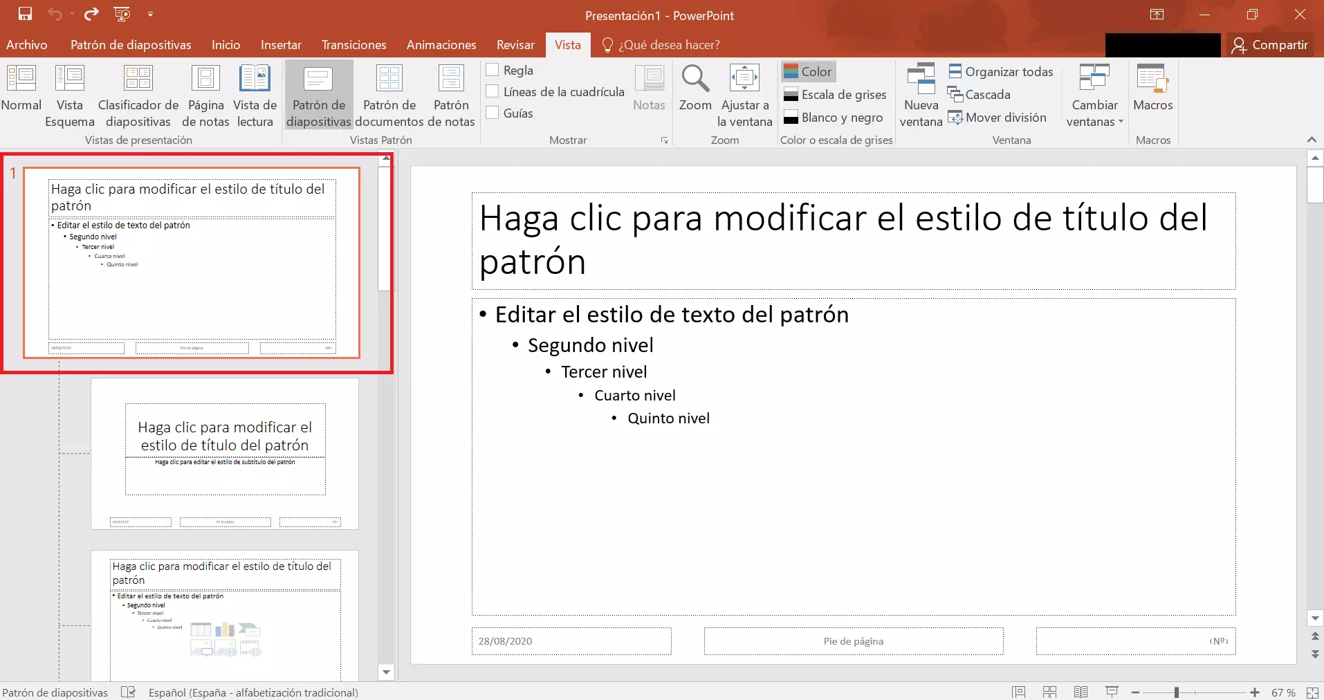 Imagen: La diapositiva patrón como diapositiva principal para PowerPoint 2019