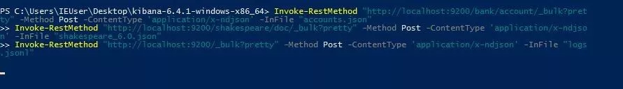 Imagen: Powershell de Windows mostrando la carga de los registros Kibana