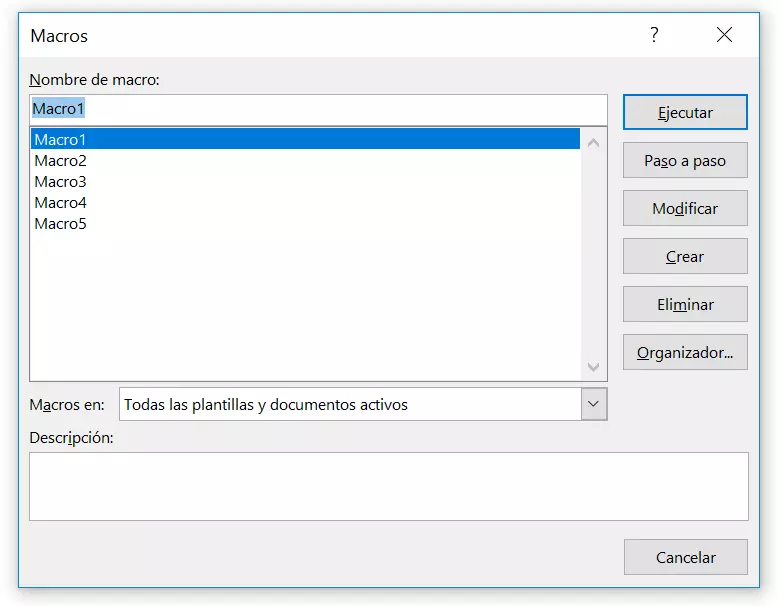Imagen: Lista de macros disponibles en Word 2016
