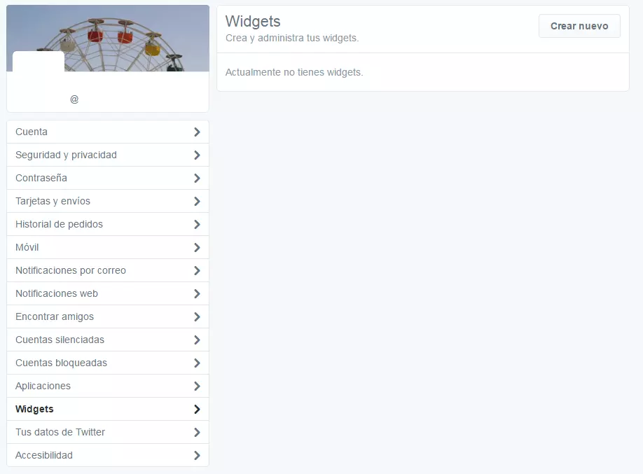 Imagen: Vista del menú de la herramienta para crear widgets en Twitter