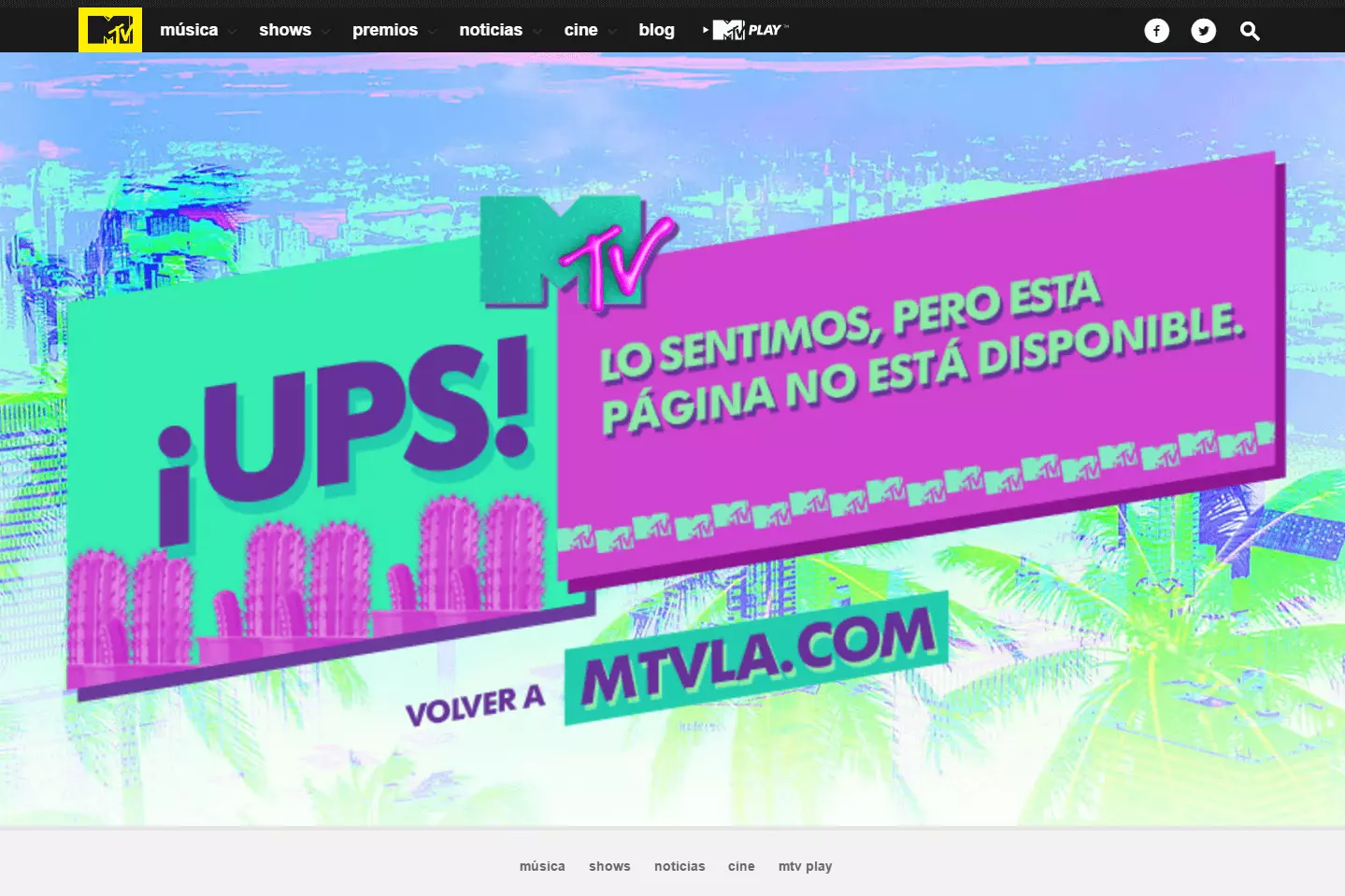 Imagen: Error 404 de MTV Latino