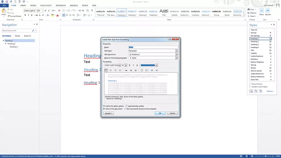 Cuadro de diálogo para crear nuevos estilos en Word Imagen: Cuadro de diálogo para crear nuevos estilos en Word