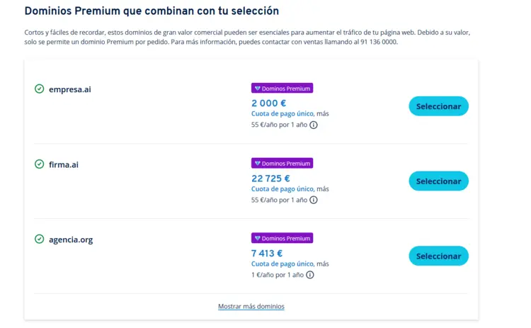 Dominios alternativos a la opción escogida Dominios alternativos a la opción escogida