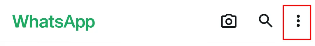 Imagen: Icono de tres puntos en la parte superior derecha para abrir el menú “Más opciones” en WhatsApp