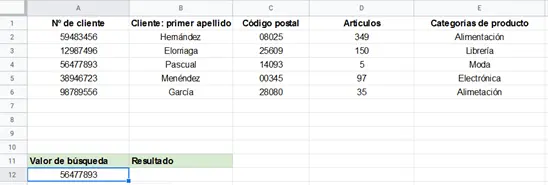 Valor de búsqueda definido en Google Sheets Imagen: Valor de búsqueda definido en Google Sheets