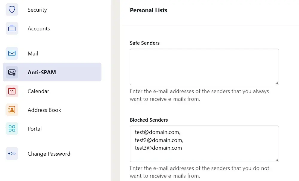 Imagen: Ejemplo de lista negra de IONOS