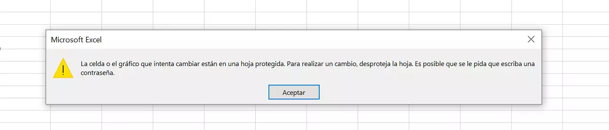 Imagen: Aviso que aparece cuando se intenta modificar una celda bloqueada