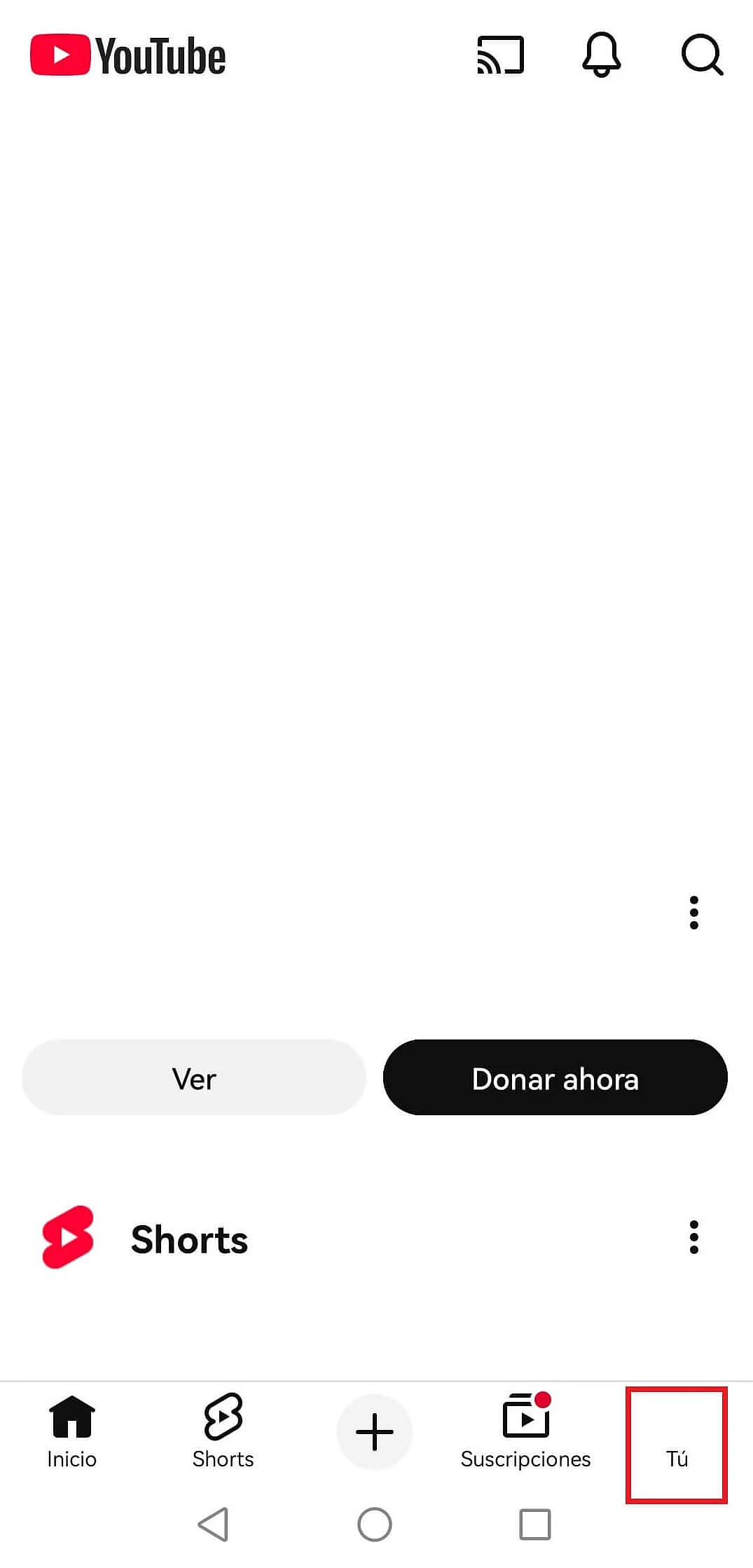 App de YouTube: icono de perfil en la barra de menú Imagen: App de YouTube: icono de perfil en la barra de menú