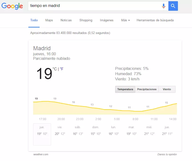 Imagen: Respuestas rápidas: el servicio meteorológico de Google