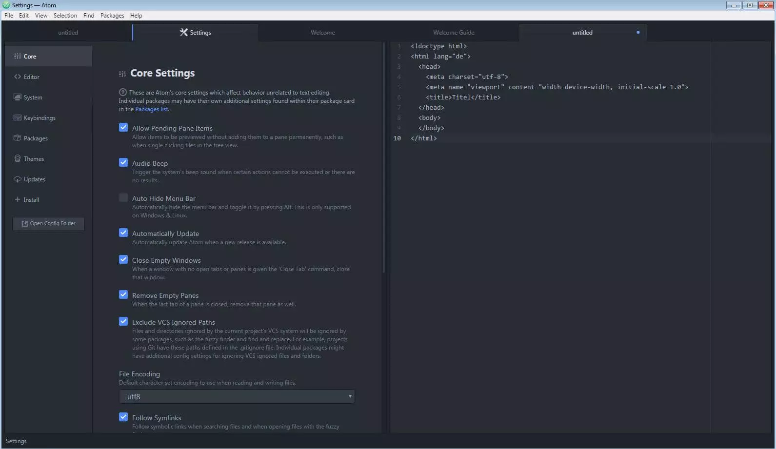 Imagen: Menú del editor web Atom
