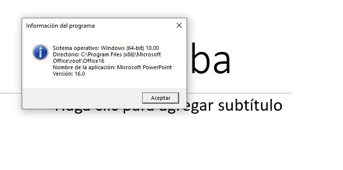 Imagen: Ejemplo de macro de PowerPoint: información del programa