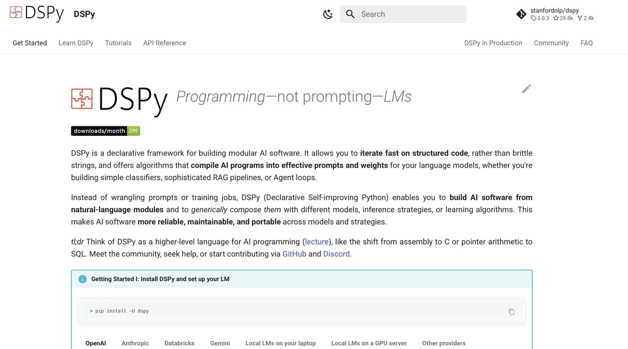 Imagen: Captura de pantalla de la página web de DSPy