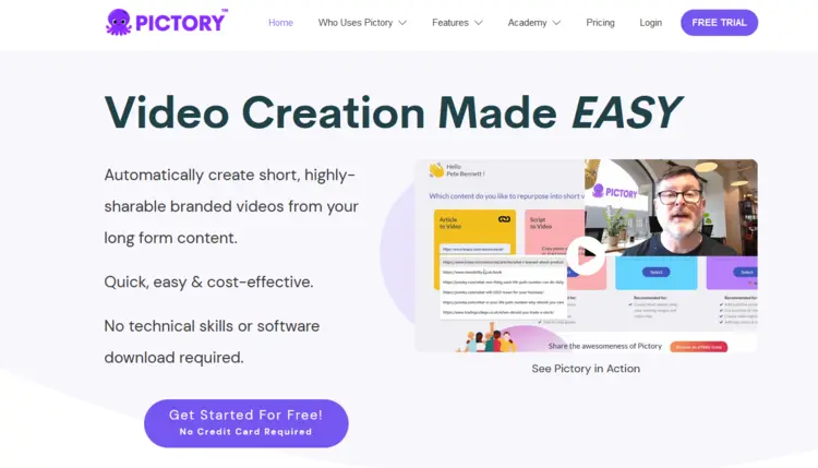 Captura de página web de Pictory Captura de página web de Pictory
