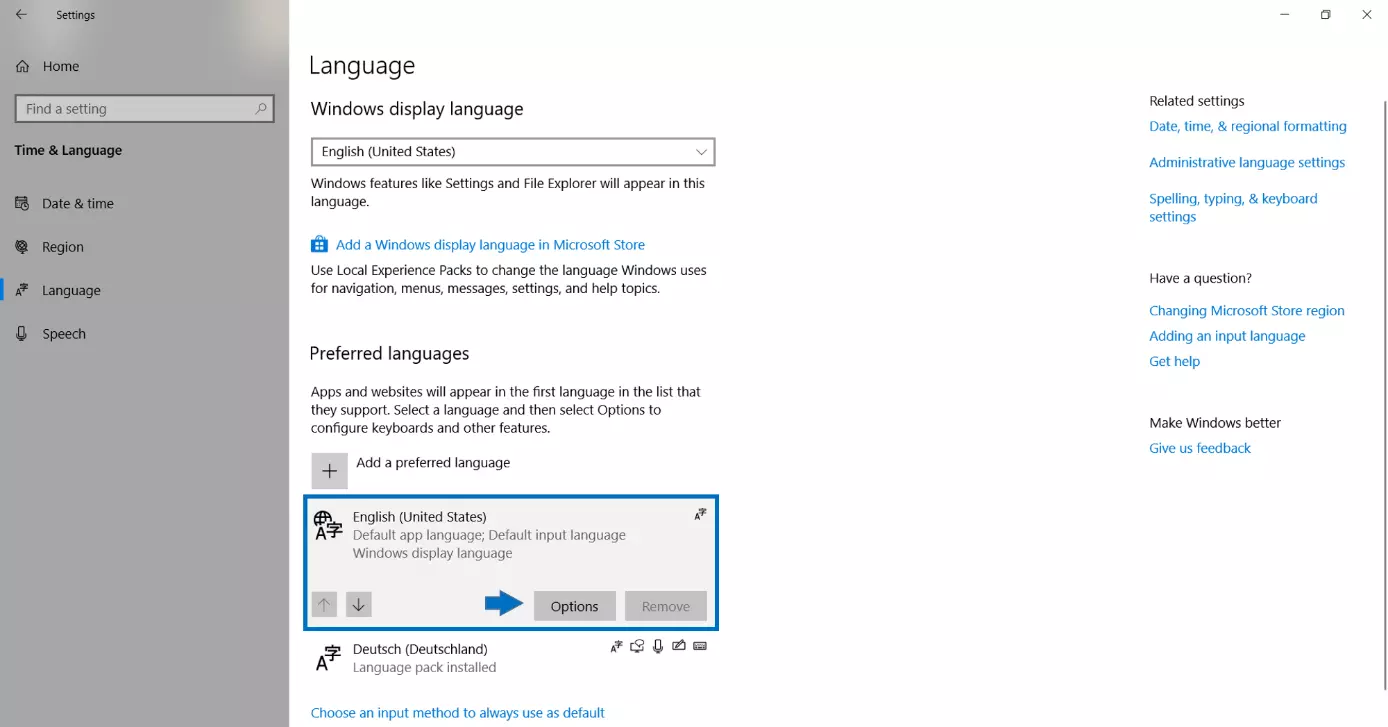 Imagen: Opciones de idioma preferido en la configuración de Windows