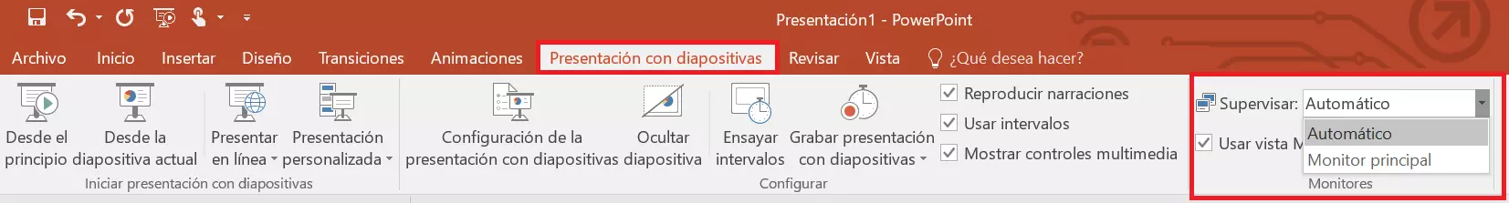Imagen: Seleccionar la pantalla de presentación de PowerPoint
