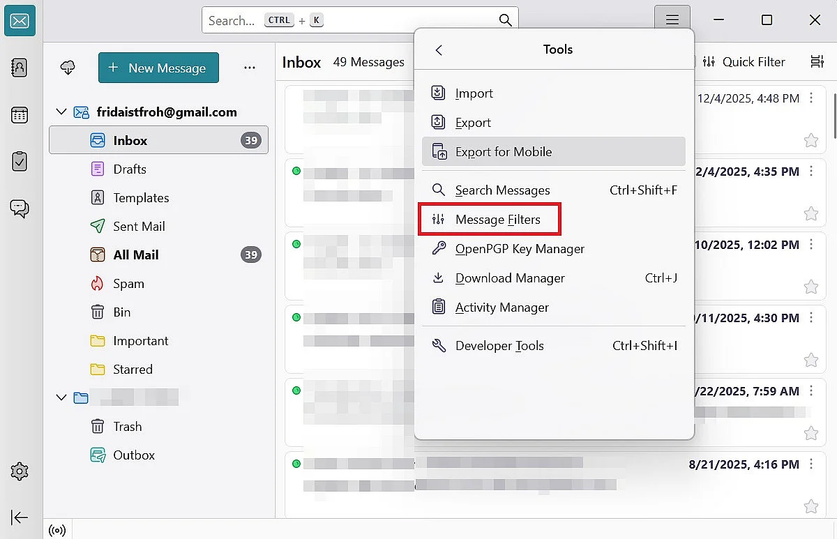 Respuesta automática en Thunderbird: “Filtros de mensajes” Imagen: Respuesta automática en Thunderbird: “Filtros de mensajes”