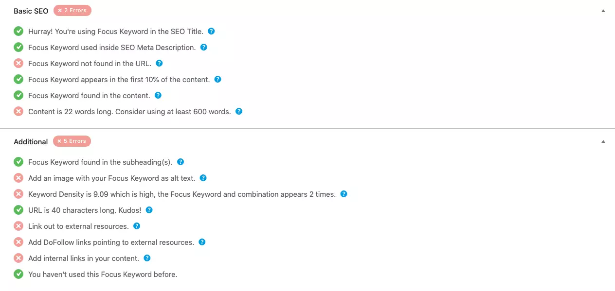 Imagen: Análisis de palabras clave del plugin SEO de WordPress Rank Math