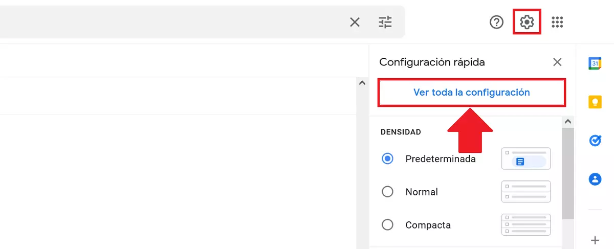 Imagen: La opción “Ver toda la configuración” en el menú de Gmail