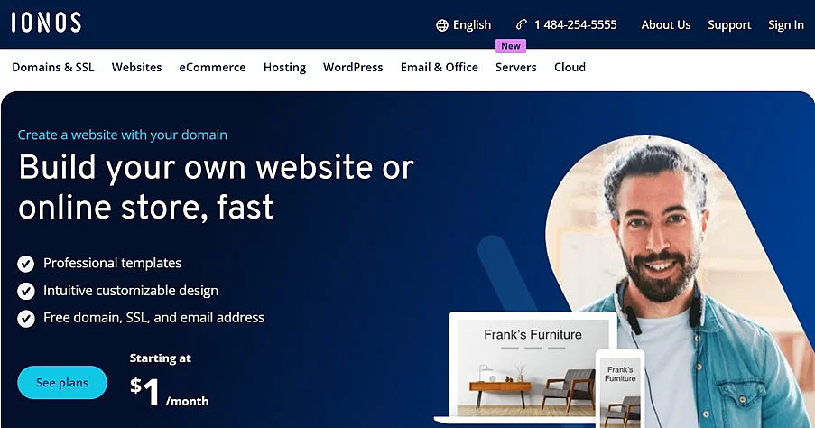 Imagen: Captura de pantalla de la página sobre el creador de páginas web de IONOS