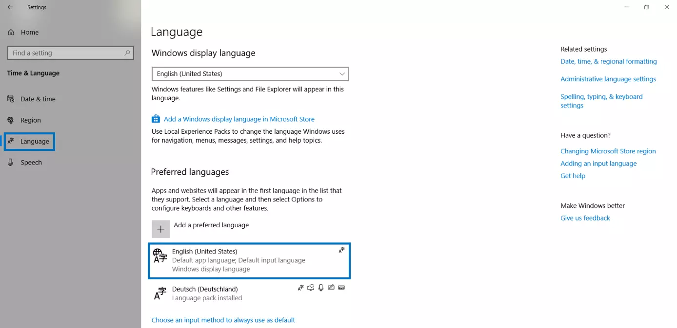 Imagen: Configuración de idioma de Windows 10