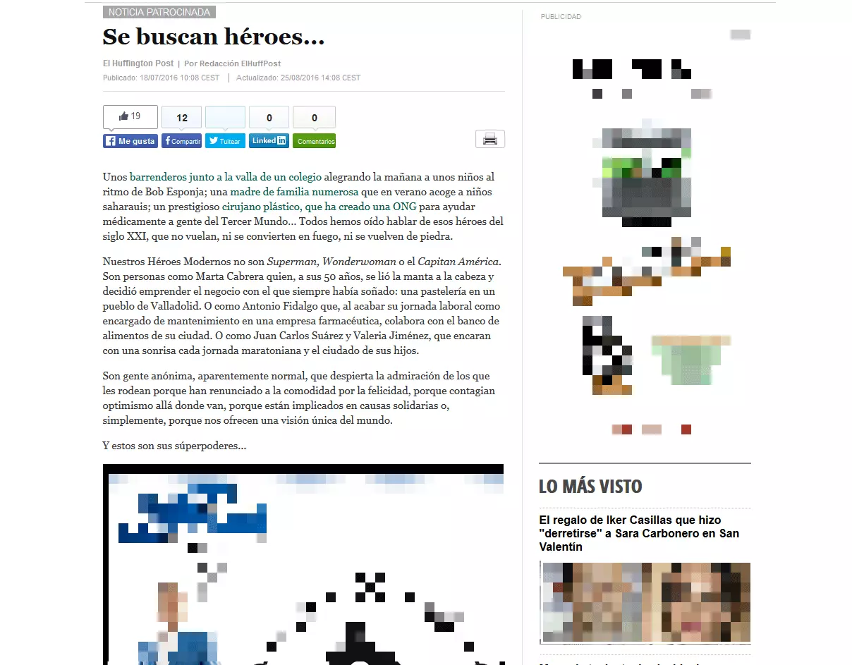 Imagen: Captura de pantalla donde aparece una noticia patrocinada en The Huffington Post
