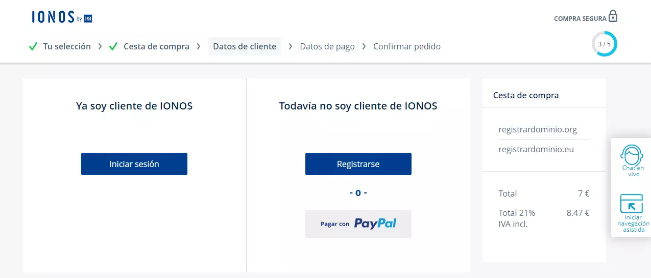 Imagen: Registrar un dominio con IONOS: inicio de sesión de cliente 