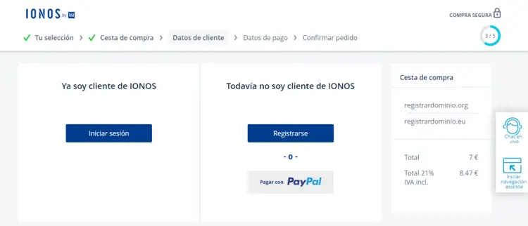 Registrar un dominio con IONOS: inicio de sesión de cliente Registrar un dominio con IONOS: inicio de sesión de cliente