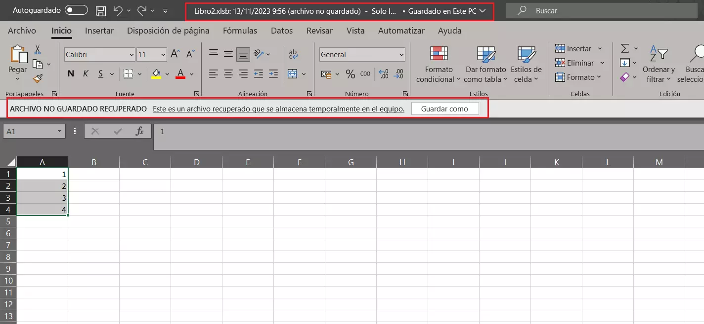 Restaurar un archivo de Excel Restaurar un archivo de Excel