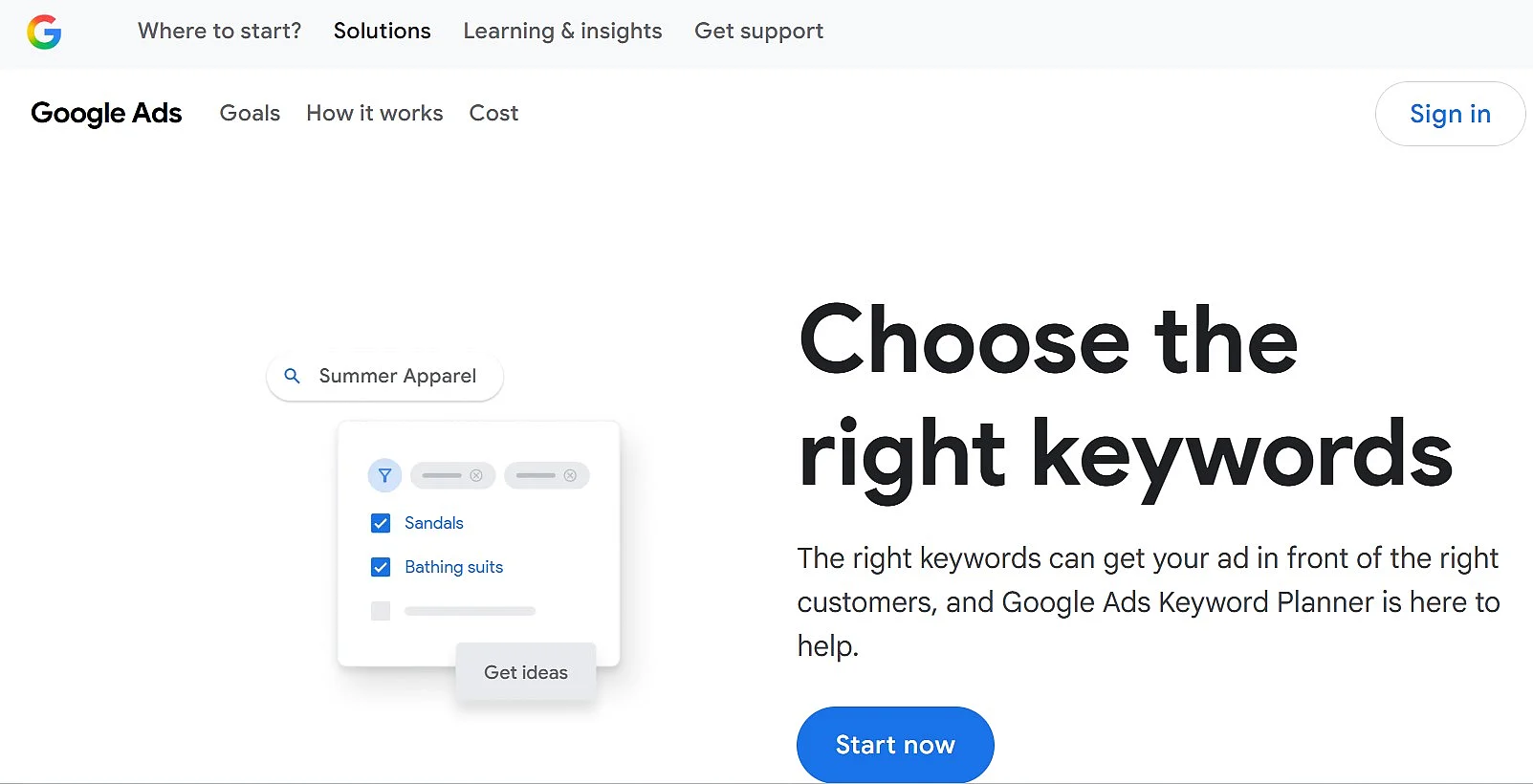 Imagen: Captura de pantalla de la página del Planificador de palabras clave de Google