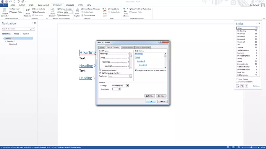 Cuadro de diálogo para adaptar la tabla de contenido Imagen: Cuadro de diálogo para adaptar la tabla de contenido