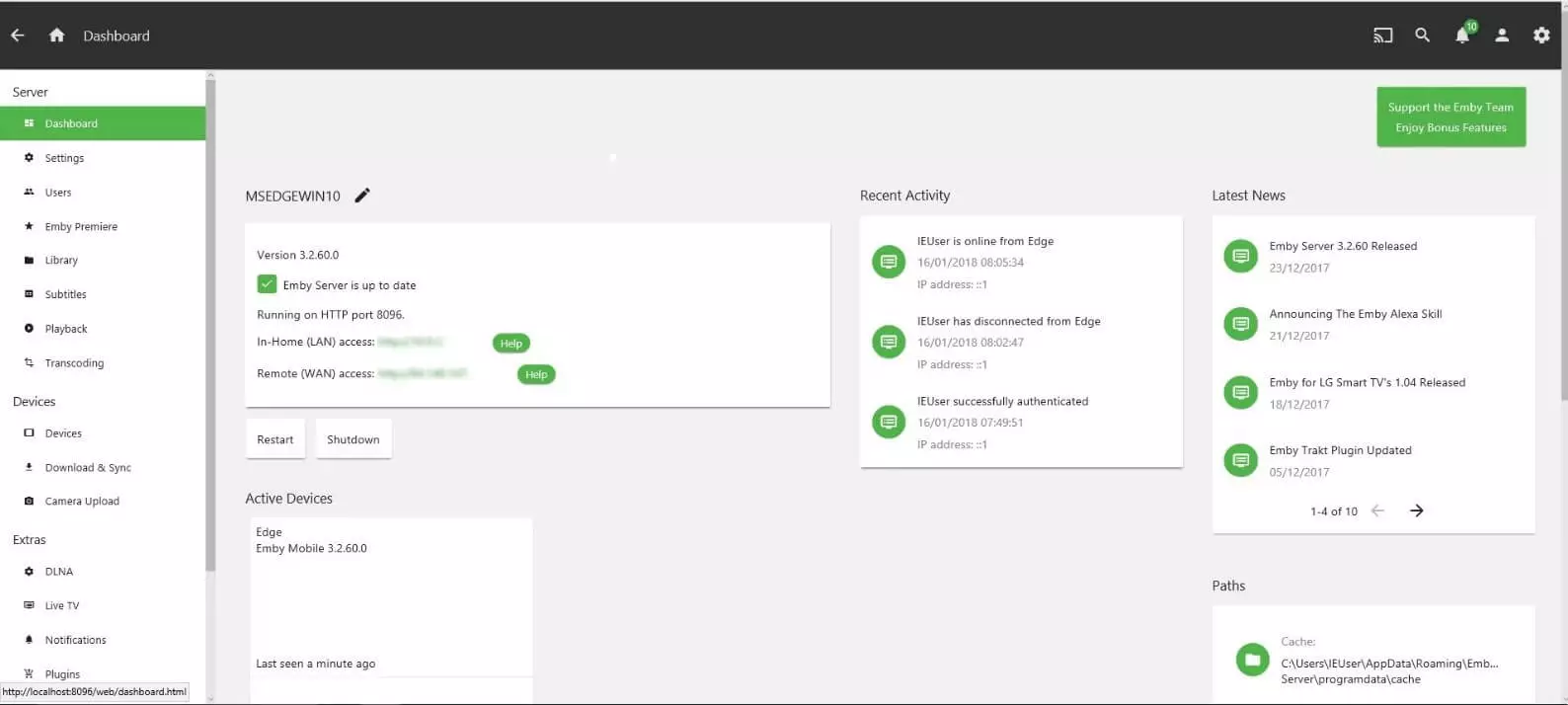 Imagen: Interfaz de Emby en backend