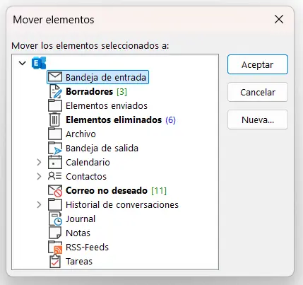Imagen: Mover un correo de Outlook a otra carpeta