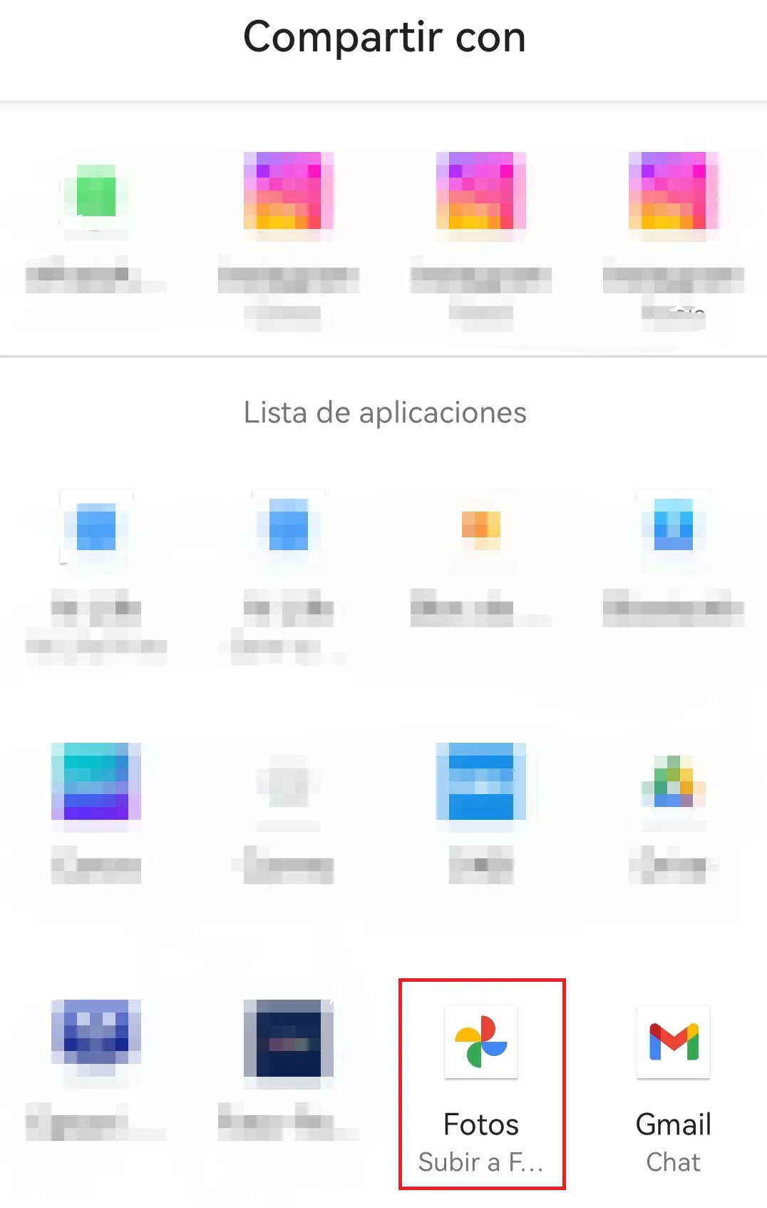 Imagen: Captura de pantalla de Android de la opción “Subir” en “Subir a Fotos”
