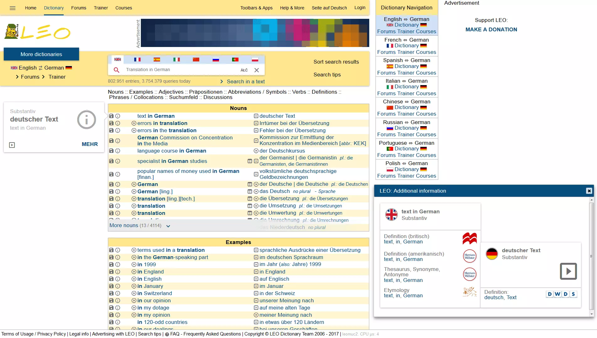 Imagen: Diccionario online LEO
