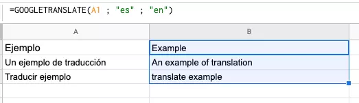 Imagen: Imagen que muestra cómo aplicar la función de Google Translate a varias celdas