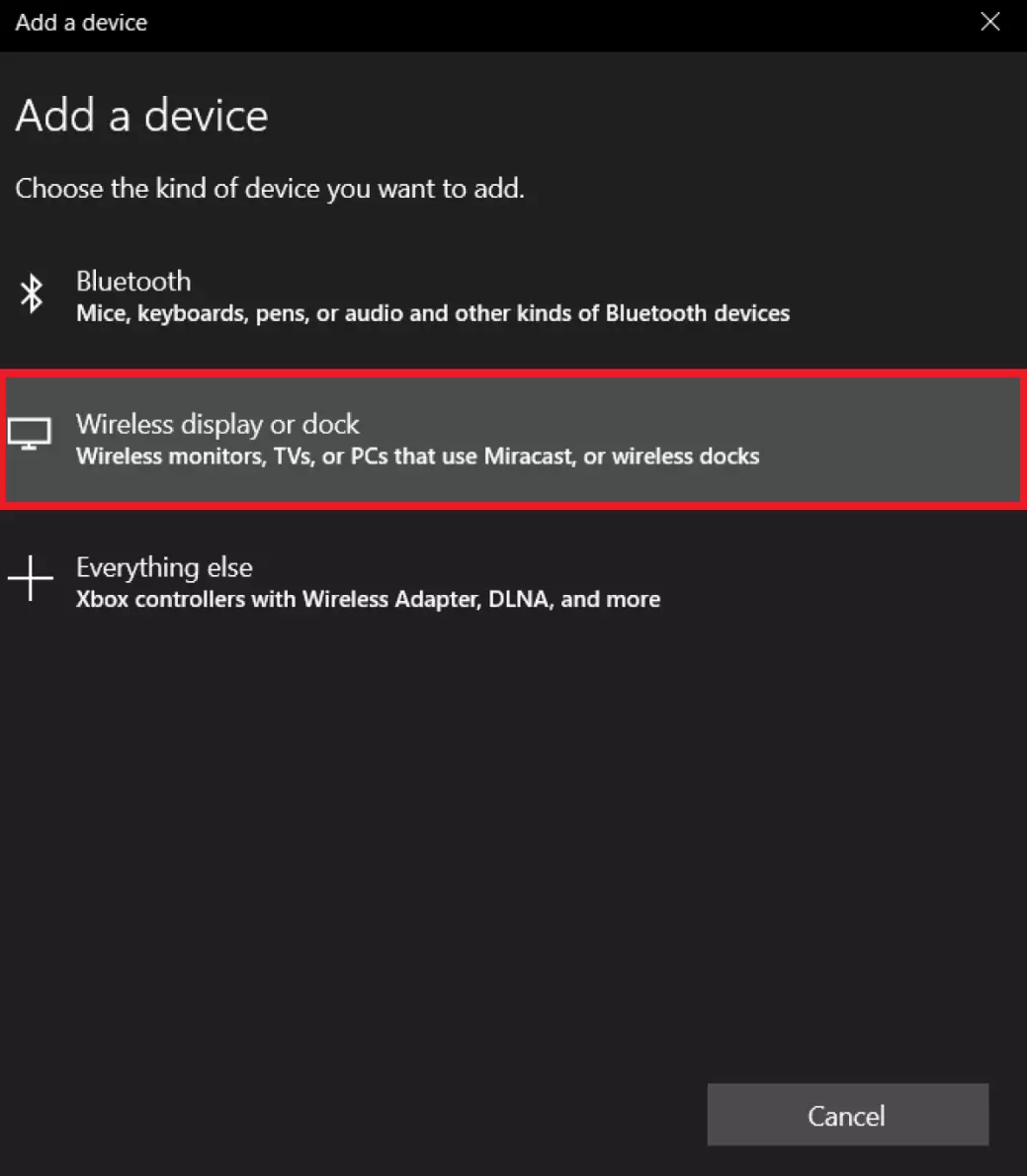 Imagen: Para proyectar el contenido del PC, dirígete al televisor en “Pantalla o base inalámbricas”